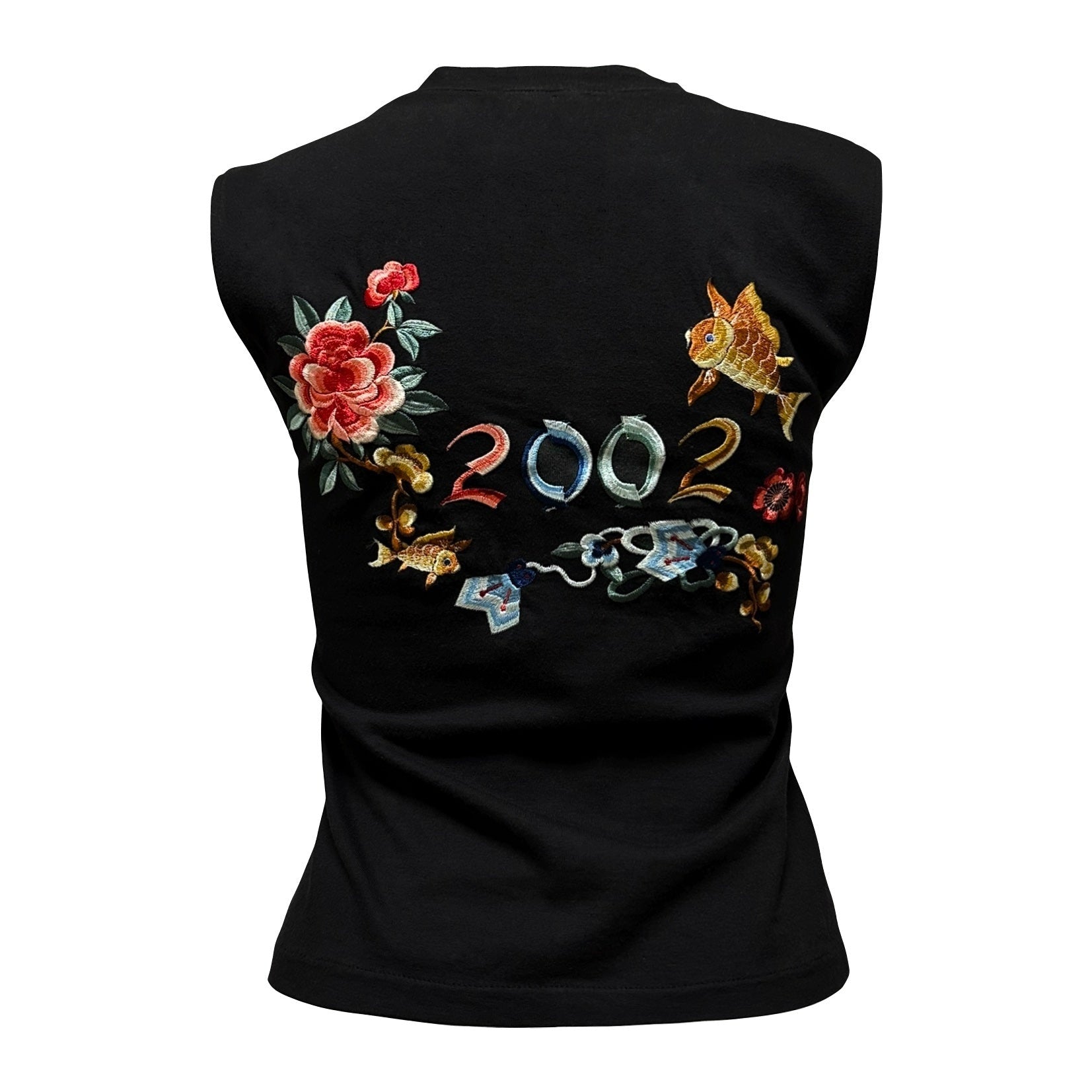 Christian Dior Galliano 2002 Oriental Koi Floral Embroidered Tank Top Black
