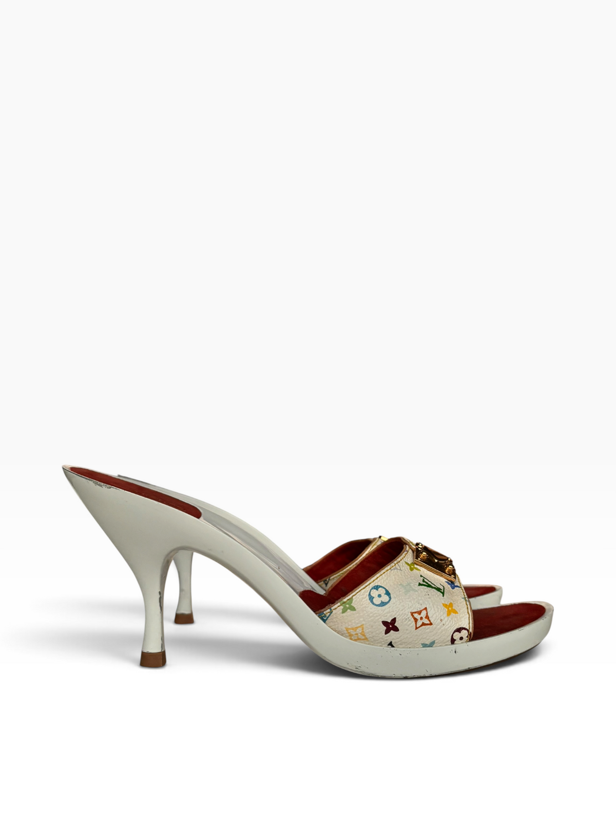 Louis Vuitton White Murakami Mules