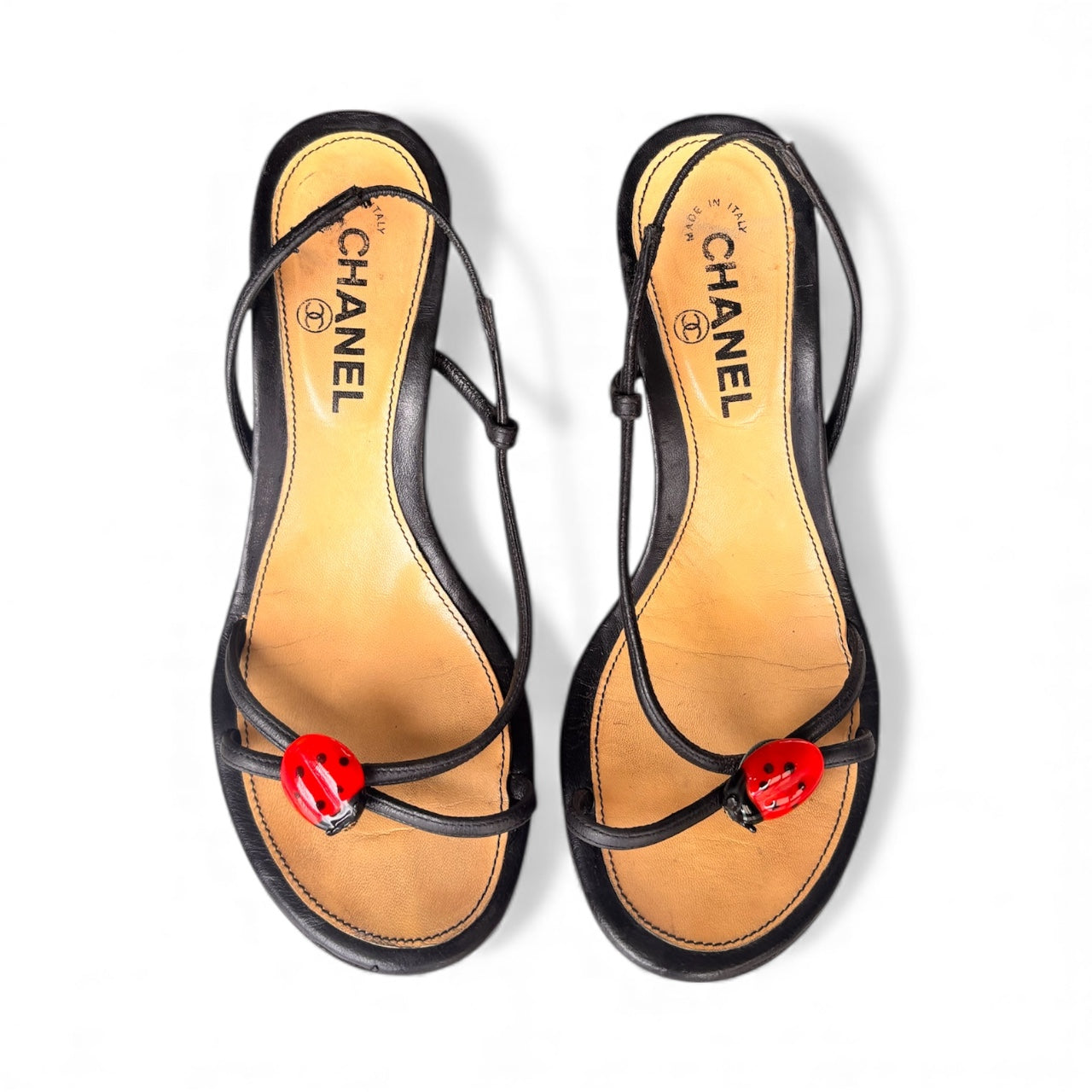 Chanel Ladybug Slingback Heels 37.5