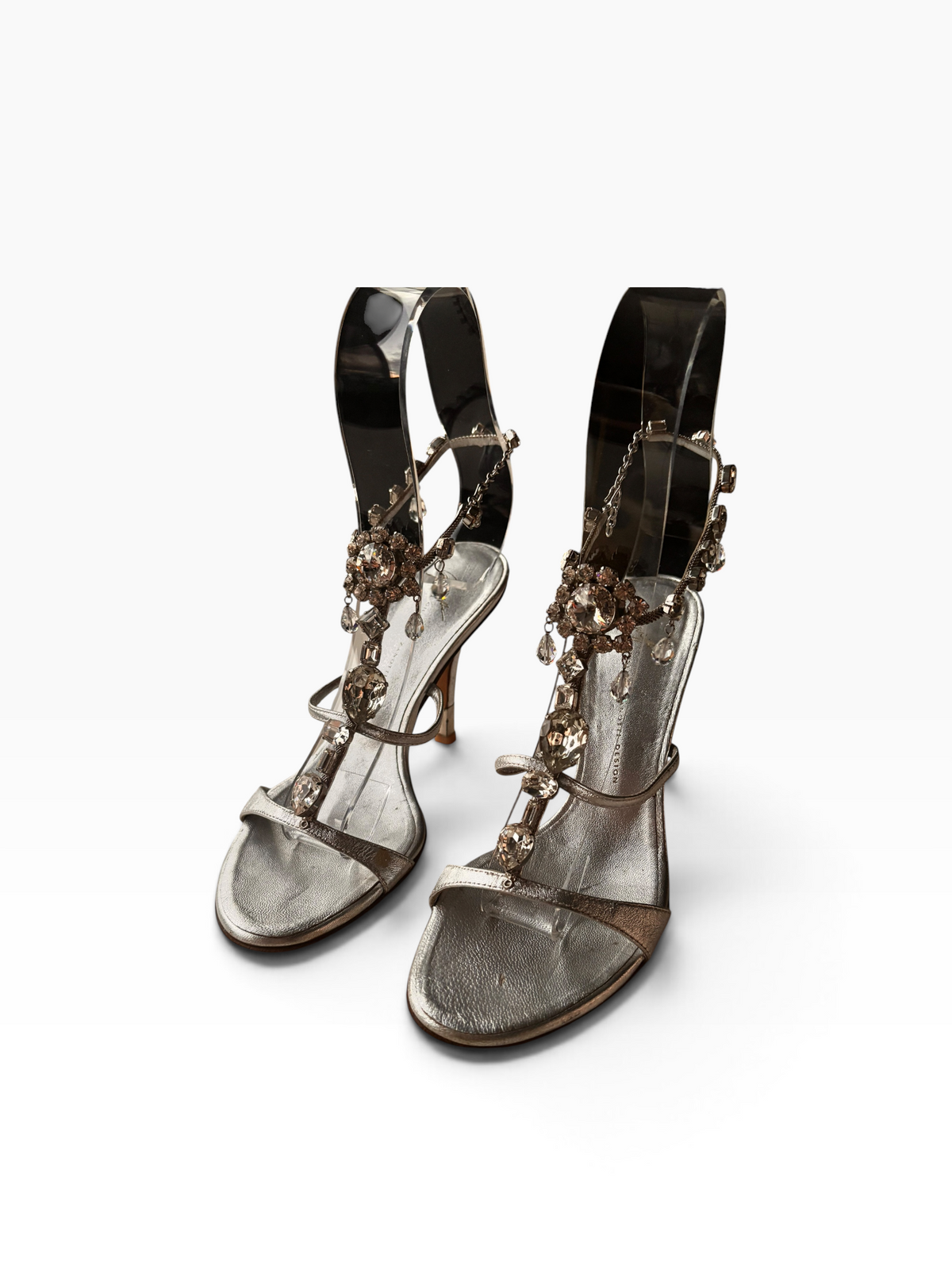 2000s Giuseppe Zanotti Silver Metallic Jewelled Mules