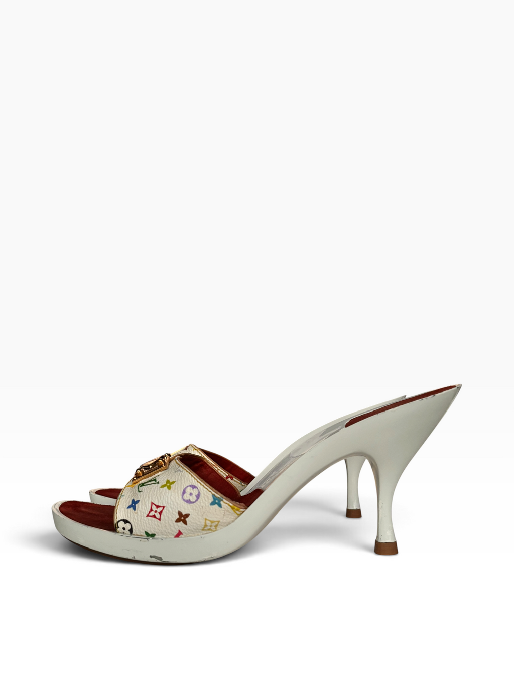Louis Vuitton White Murakami Mules
