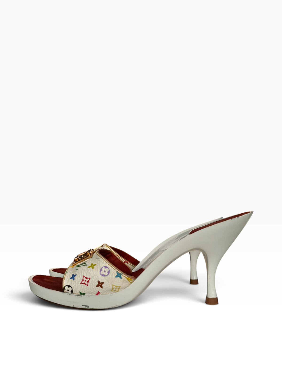 Louis Vuitton White Murakami Mules