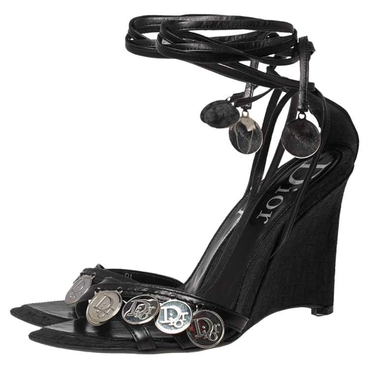 Dior Vintage Coin Wrap Wedge Monogram Heels 39
