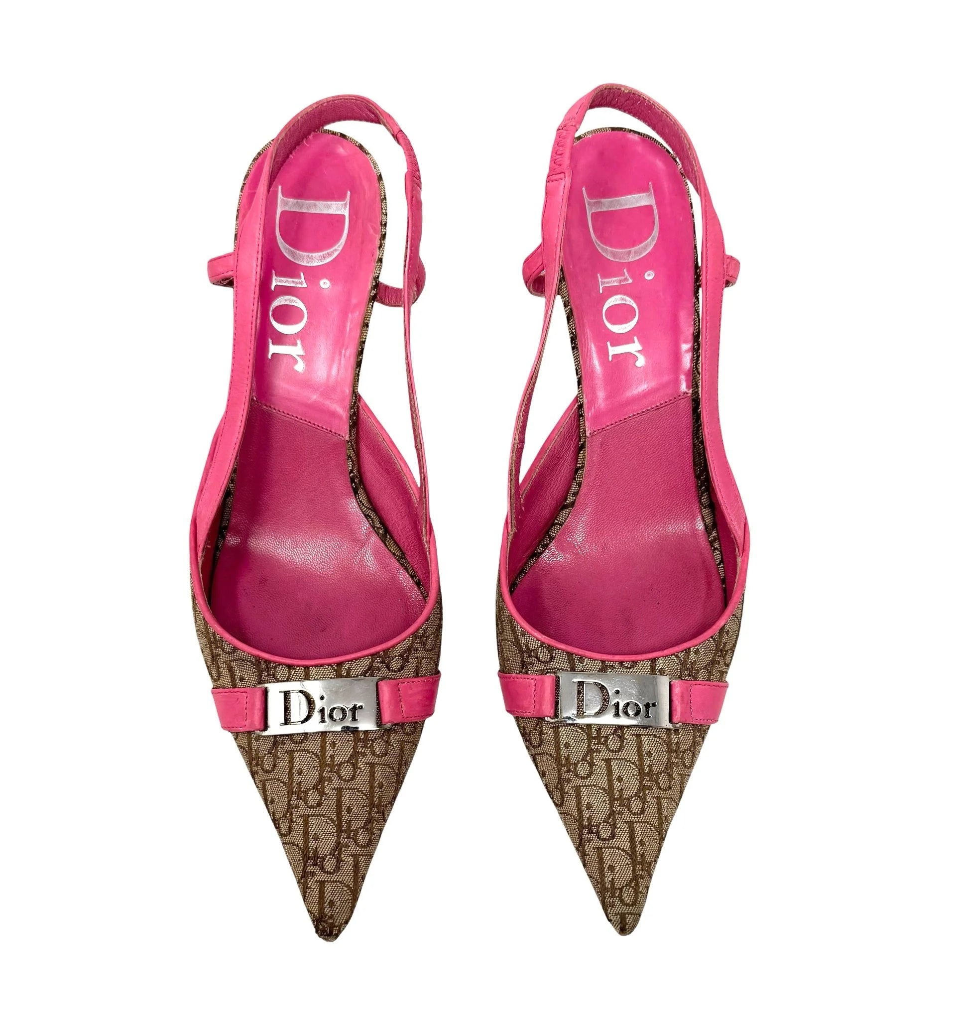 Dior Pink Monogram Logo Slingback Kitten Heels