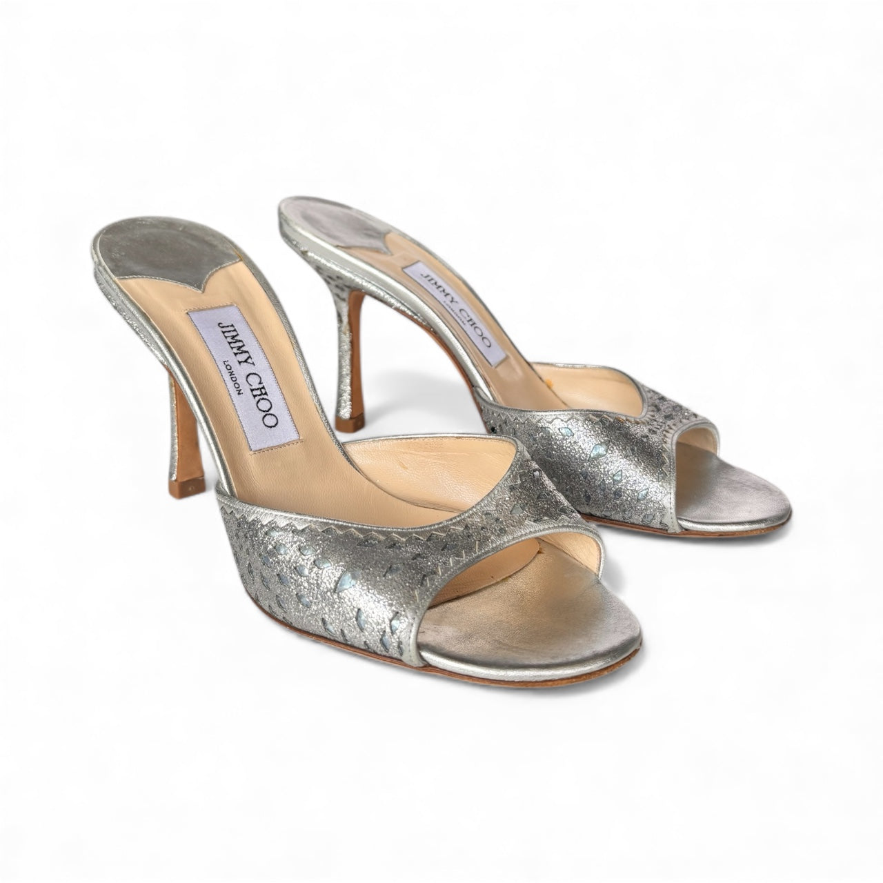 Jimmy Choo Silver Cutout Heels 39