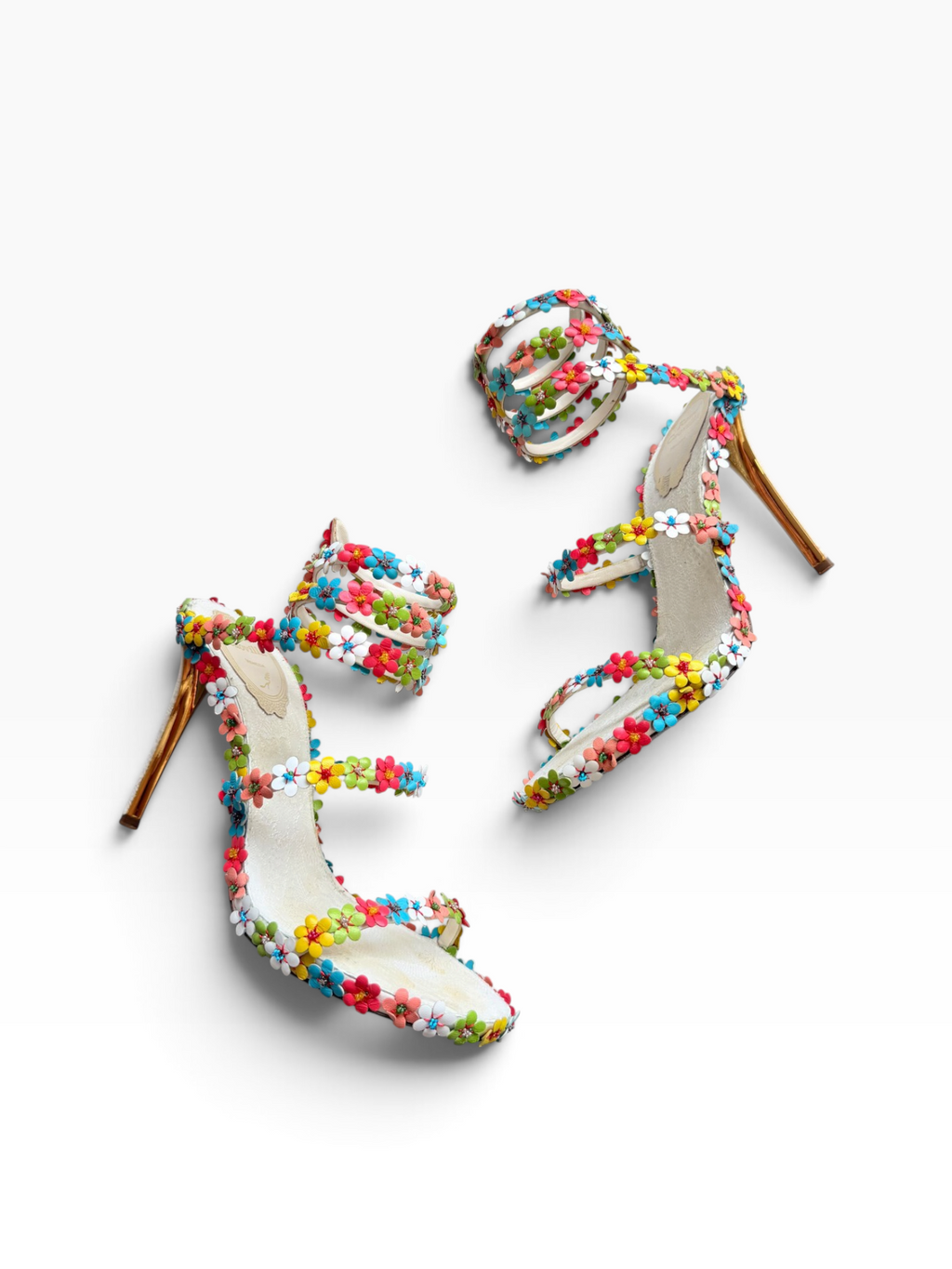 Rene Caovilla Floral Wrap Heels