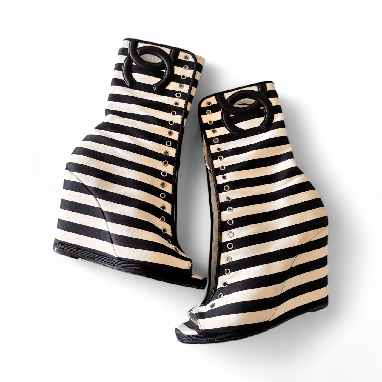 Chanel Cruise Merchant of Venice Black Wedge Boots 37