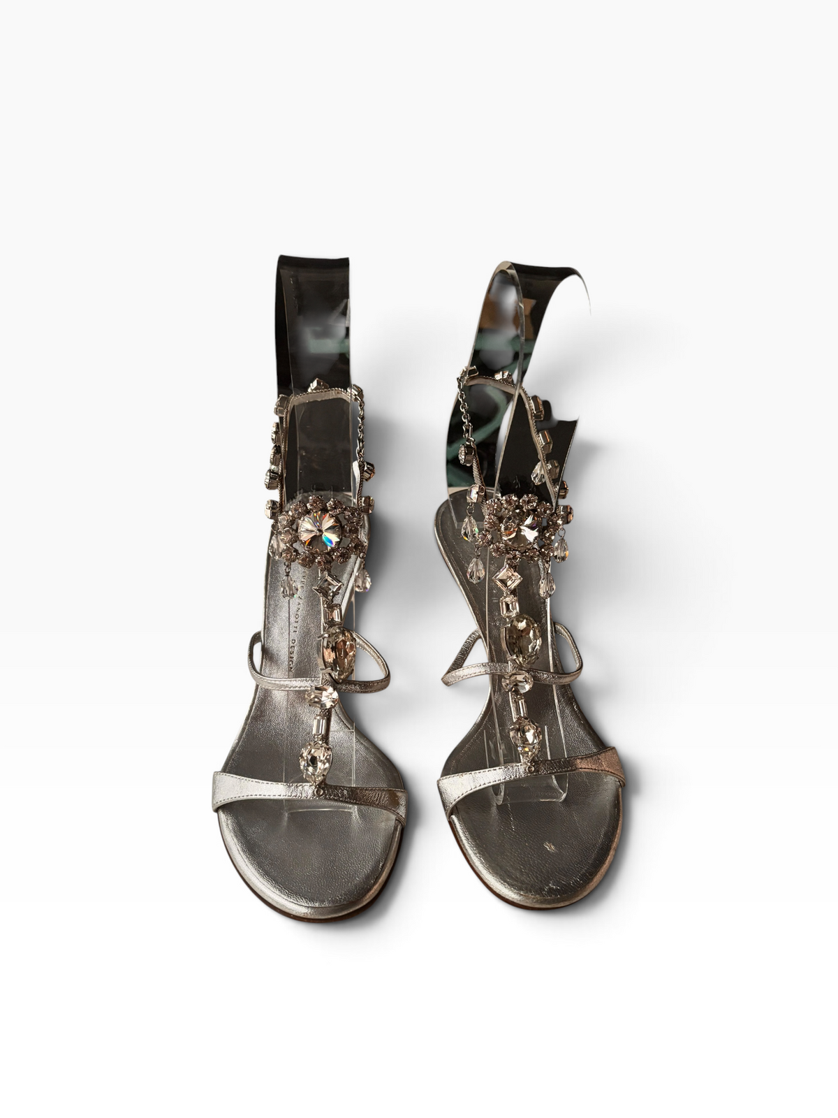 2000s Giuseppe Zanotti Silver Metallic Jewelled Mules