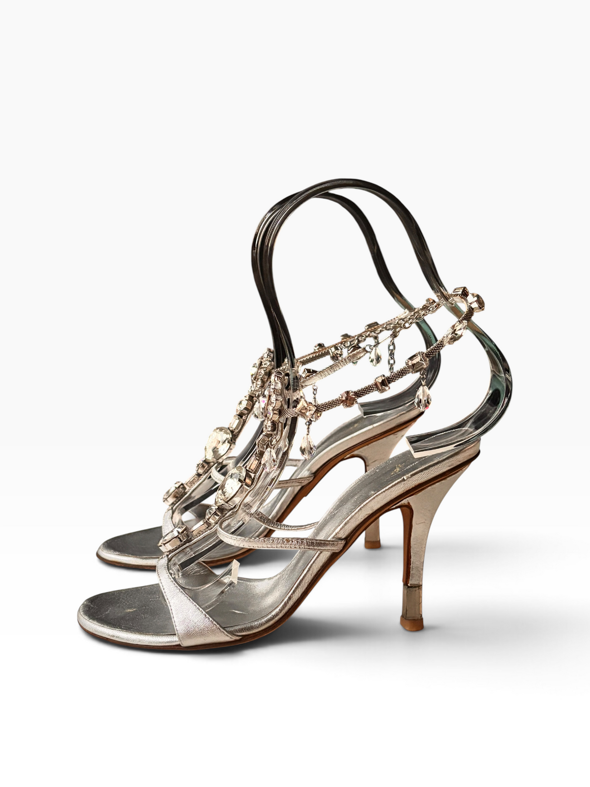 2000s Giuseppe Zanotti Silver Metallic Jewelled Mules