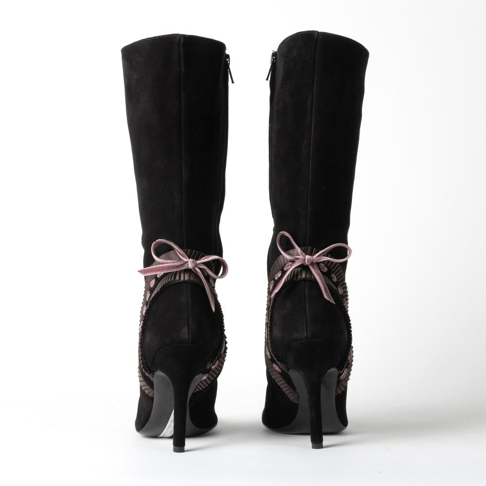 Emanuel Ungaro Pink Bow Suede Boots