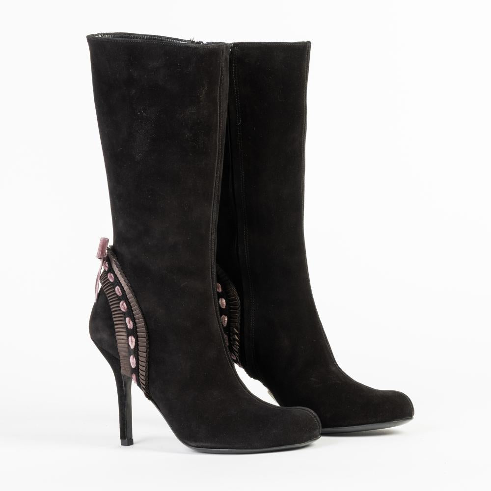 Emanuel Ungaro Pink Bow Suede Boots