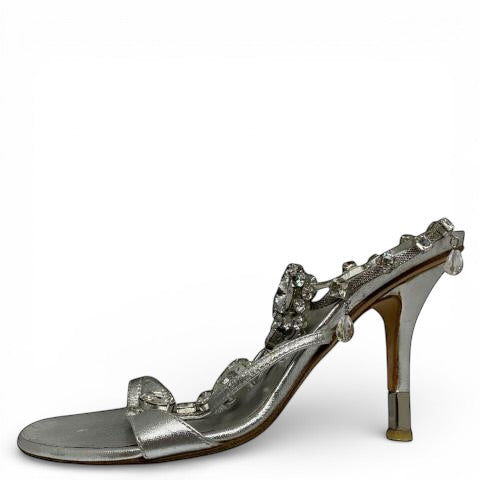 Giuseppe Zanotti Silver Metallic Jewelled Mules EU 36.5