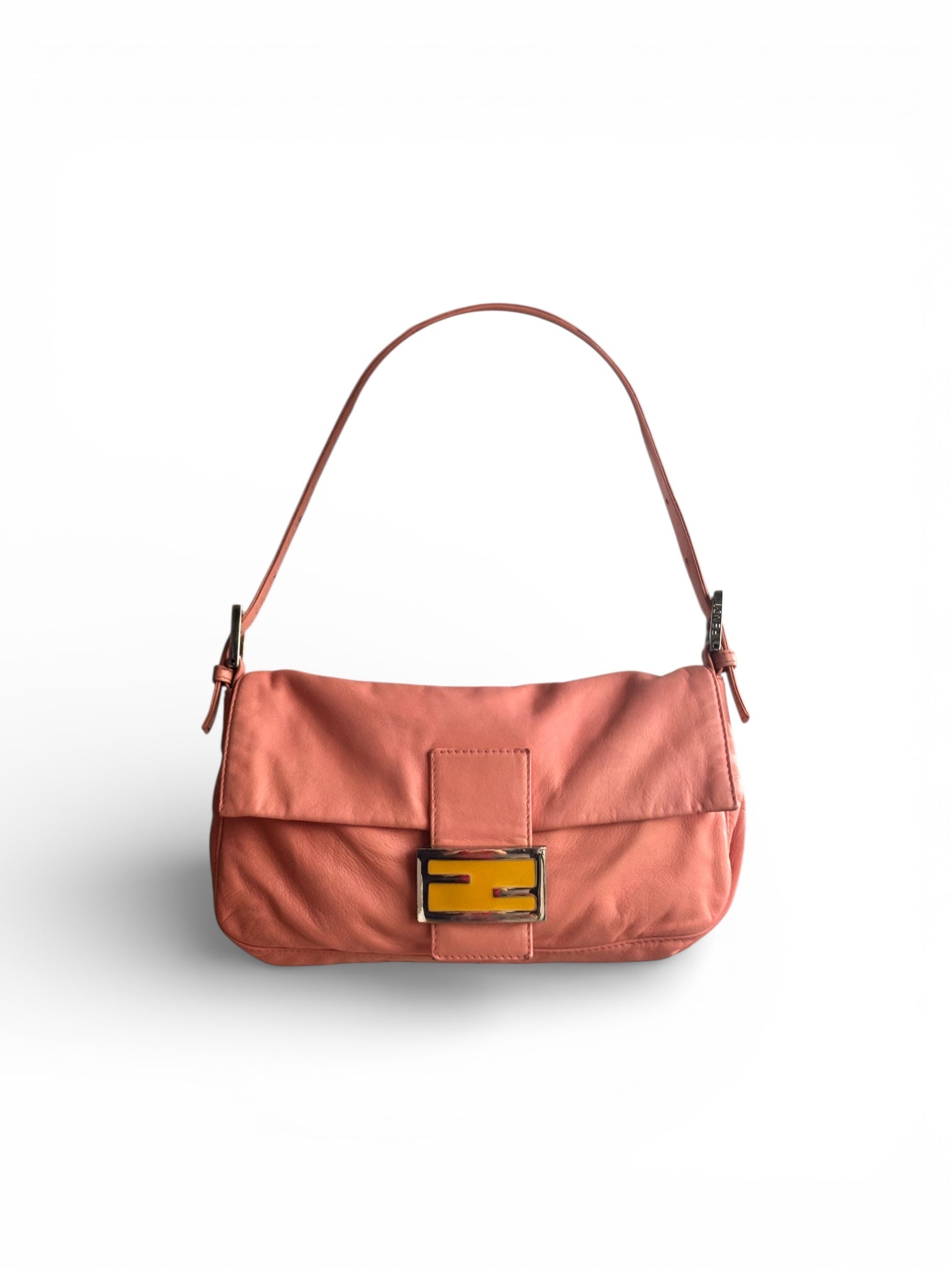 Fendi 2000s Pink and Yellow Leather Baguette