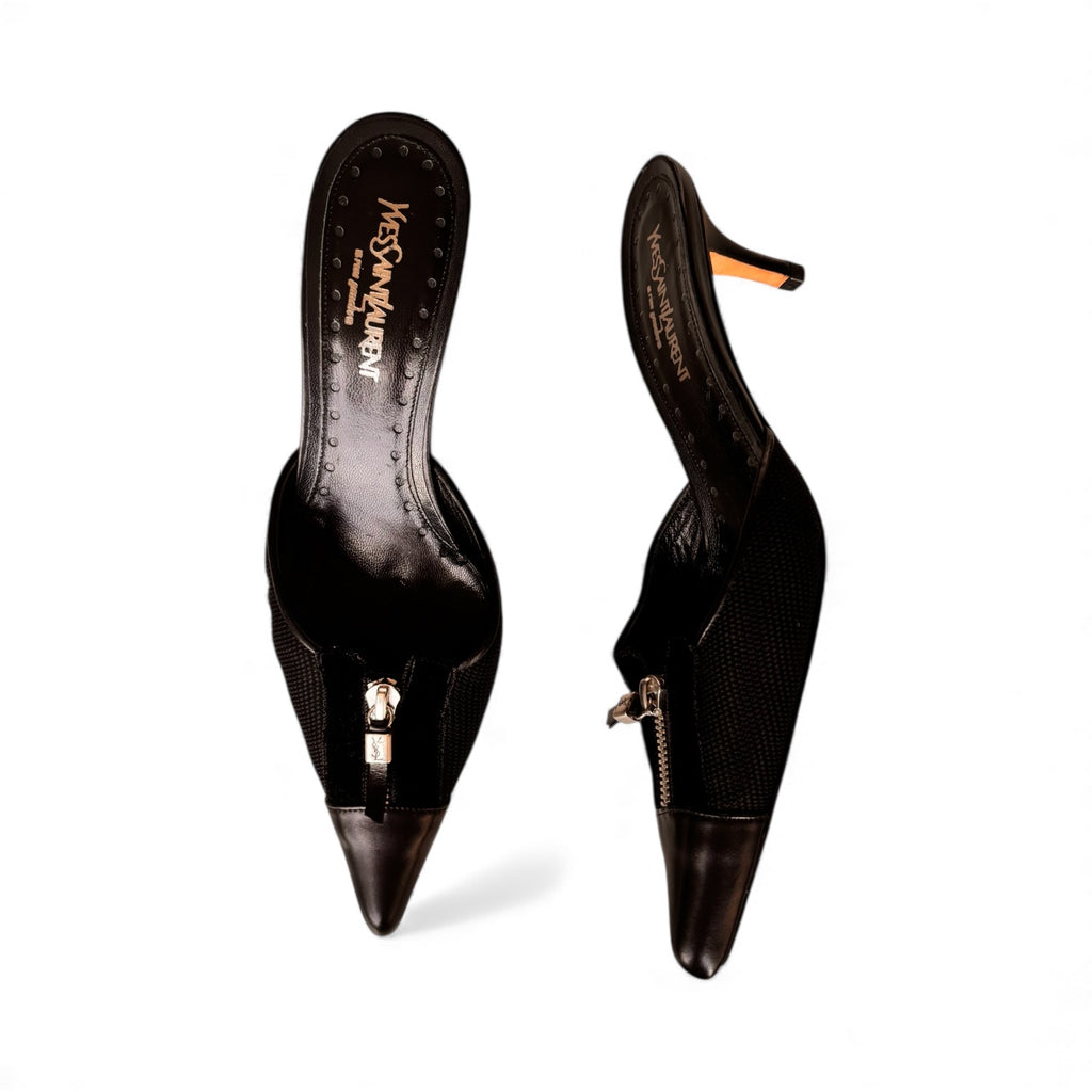 YSL Black Zipper Mules 39
