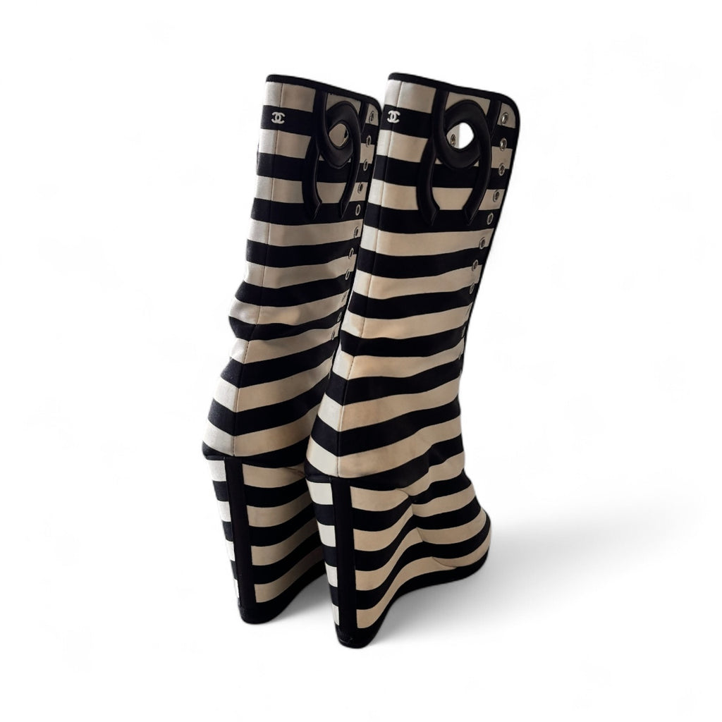 Chanel Cruise Merchant of Venice Black Wedge Boots 37