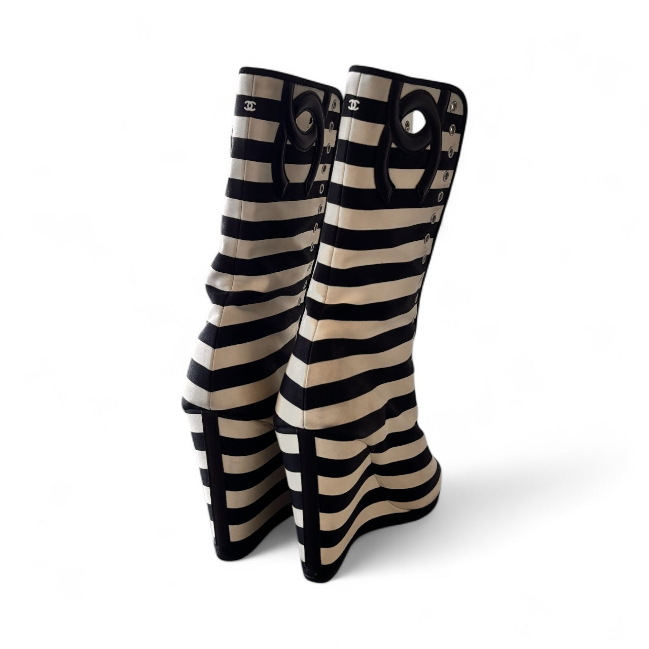 Chanel Cruise Merchant of Venice Black Wedge Boots 37