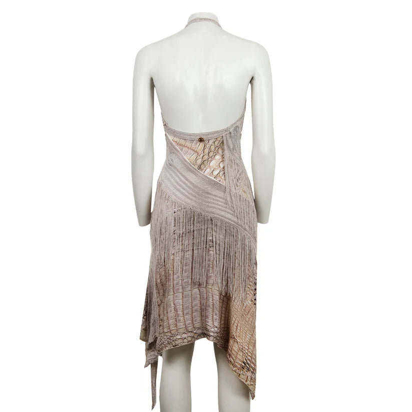 Roberto Cavalli 2011 Crocodile Fringe Midi Dress