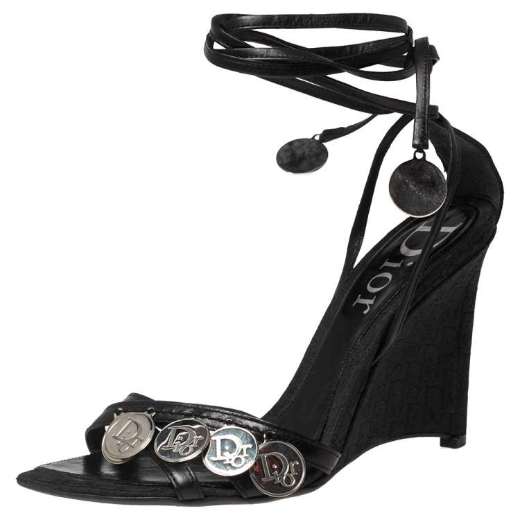 Dior Vintage Coin Wrap Wedge Monogram Heels 39
