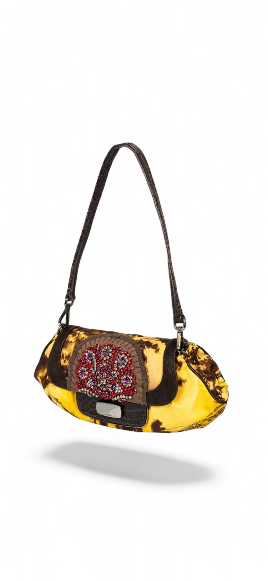 Prada F/W 2004 Jewel-Embellished Printed Satin Shoulder Crocodile Bag