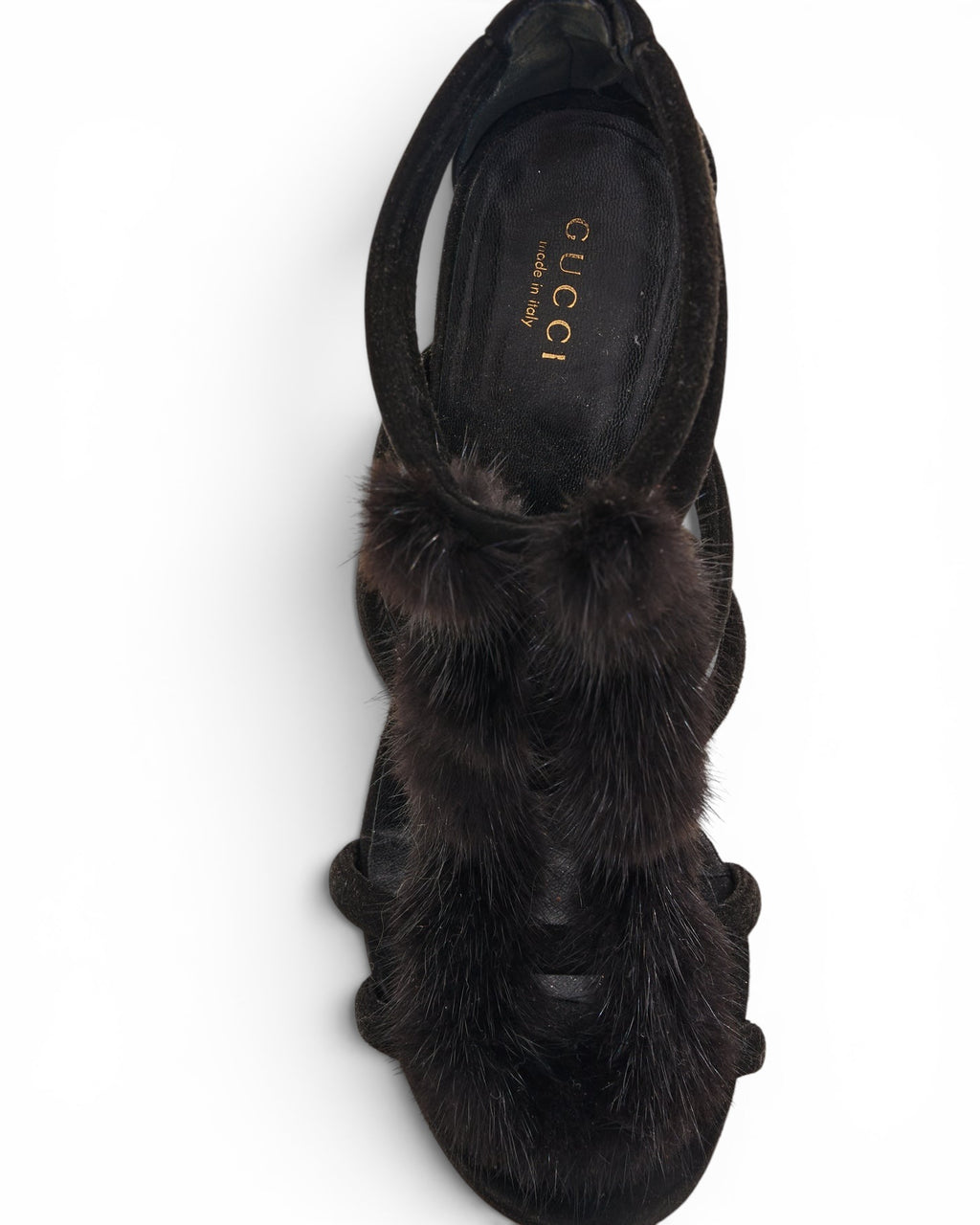 Gucci 2000s Fur-Trimmed Suede Heels