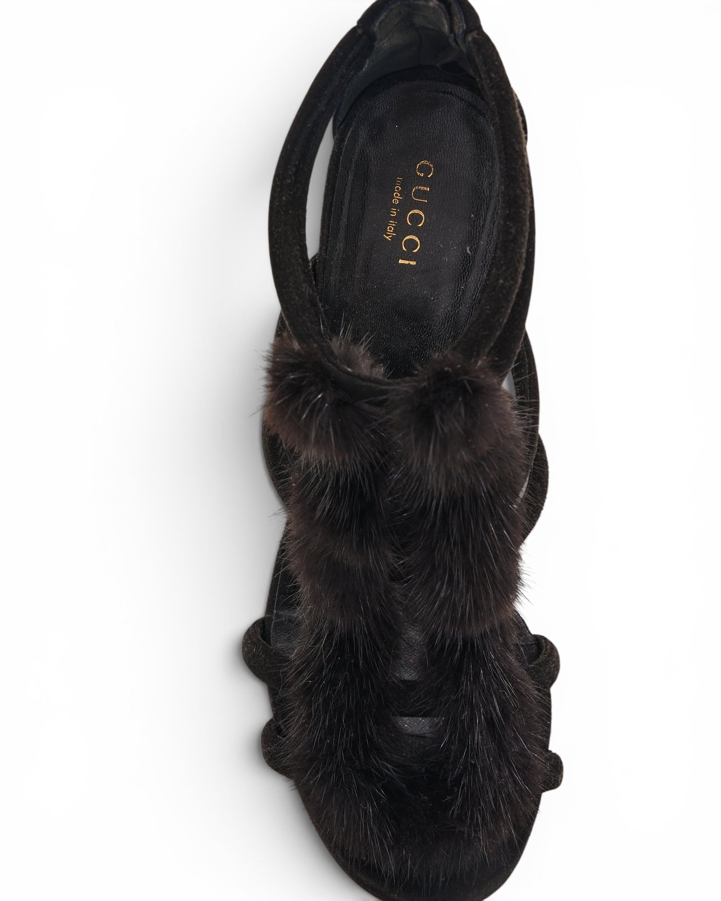 Gucci 2000s Fur-Trimmed Suede Heels