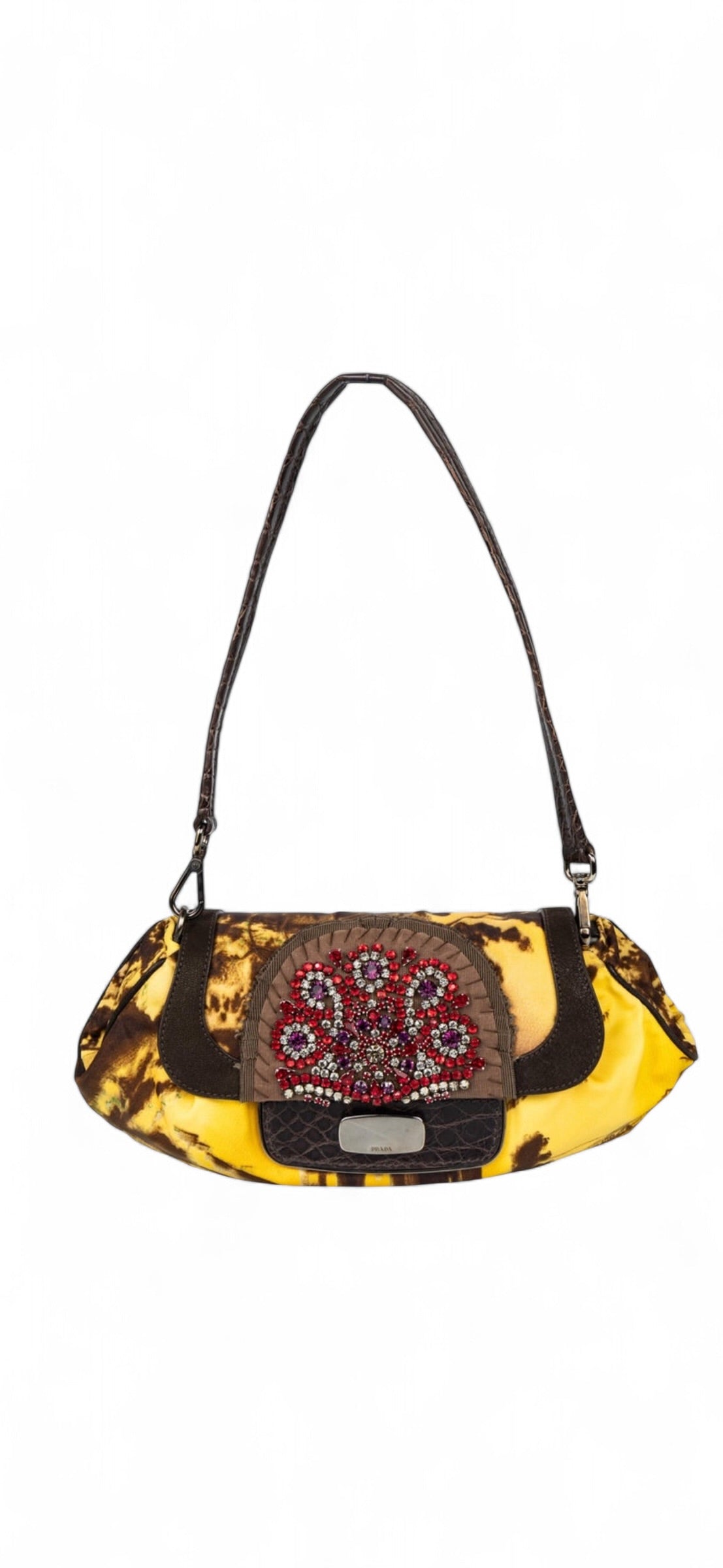 Prada F/W 2004 Jewel-Embellished Printed Satin Shoulder Crocodile Bag