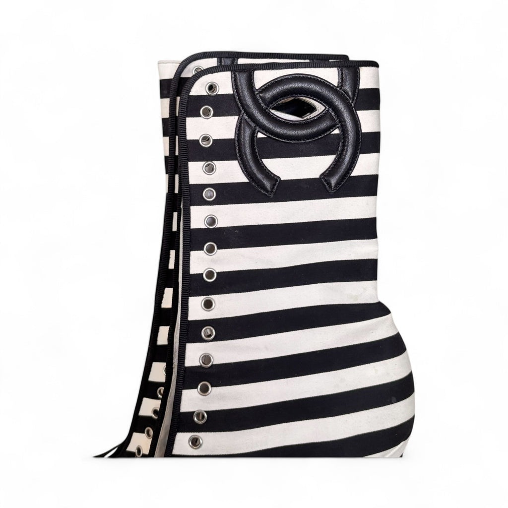 Chanel Cruise Merchant of Venice Black Wedge Boots 37