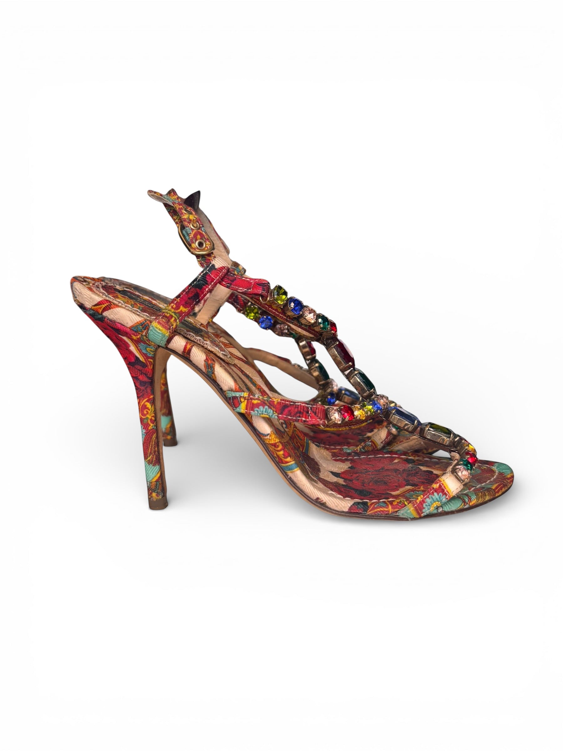 Dolce & Gabbana Multicolour Gemstone Floral Heels EU 37