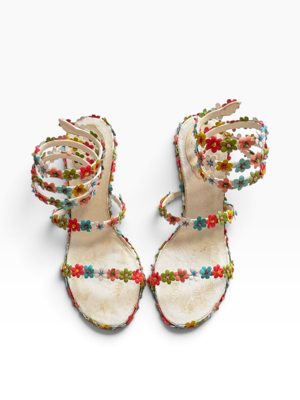 Rene Caovilla Floral Wrap Heels