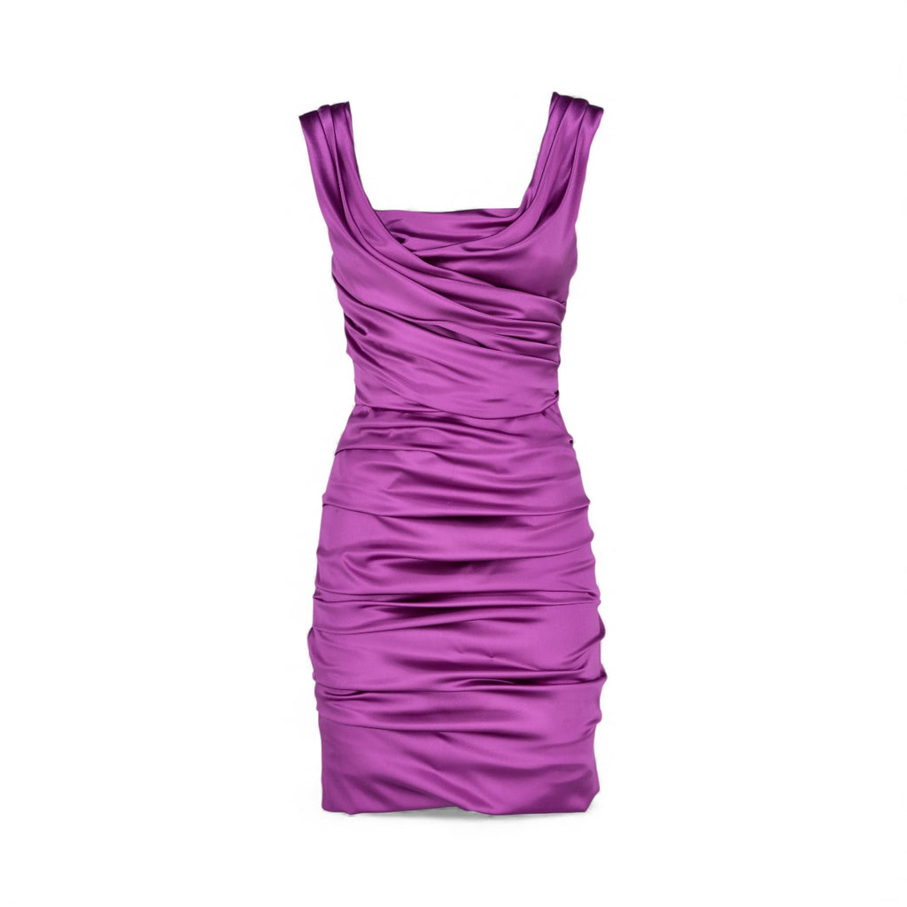 2000s Dolce & Gabbana Purple Ruched Silk Dress