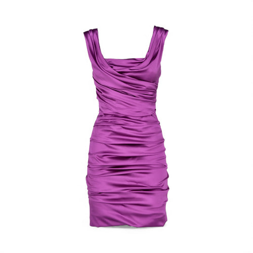 2000s Dolce & Gabbana Purple Ruched Silk Dress