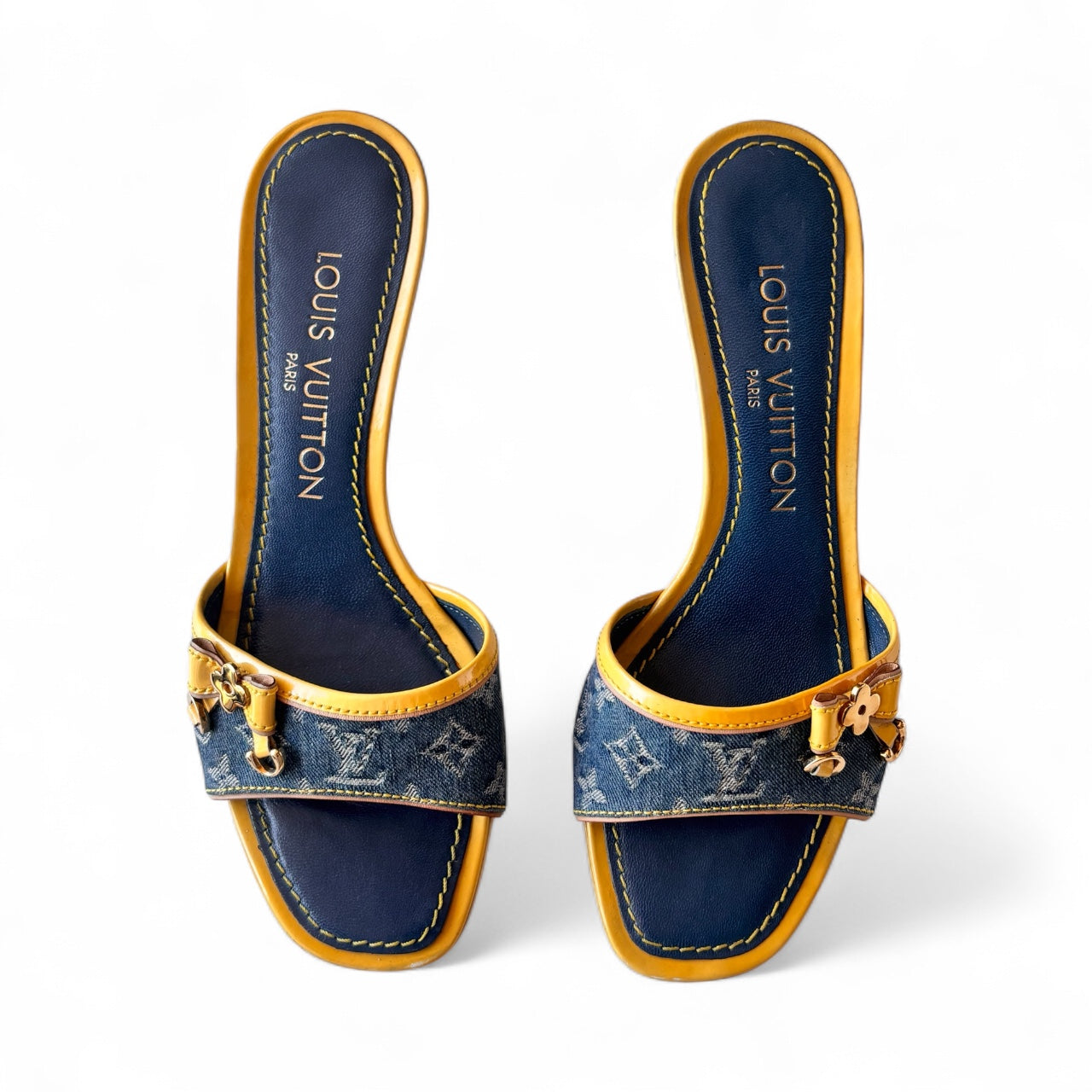 Louis Vuitton Demin Bow Logo Kitten Heels 35