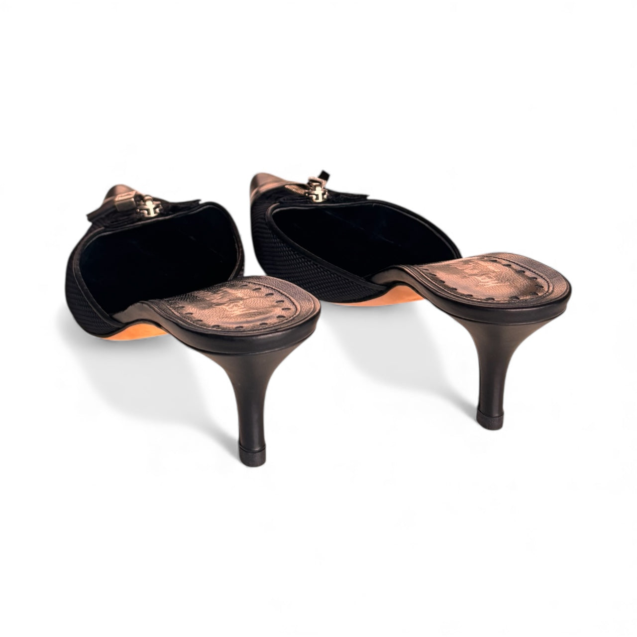 YSL Black Zipper Mules 39