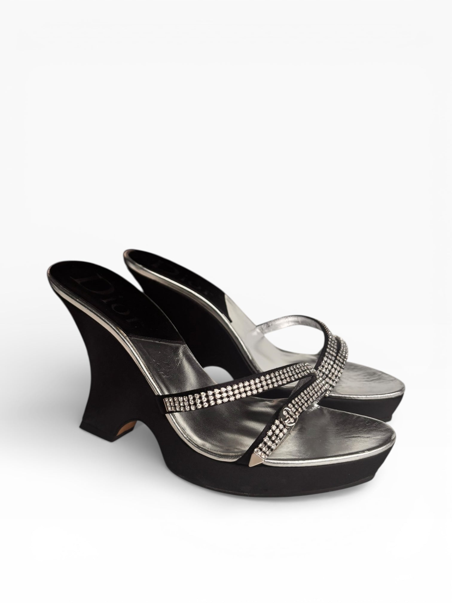 Christian Dior Black Swarovski Wedge Mule 38.5