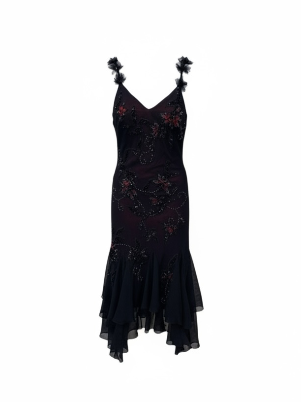 2000s Sue Wong Red Embellished Dress