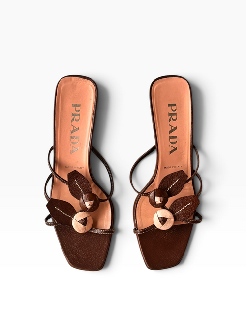 1990s Brown Prada Rosebud Mules