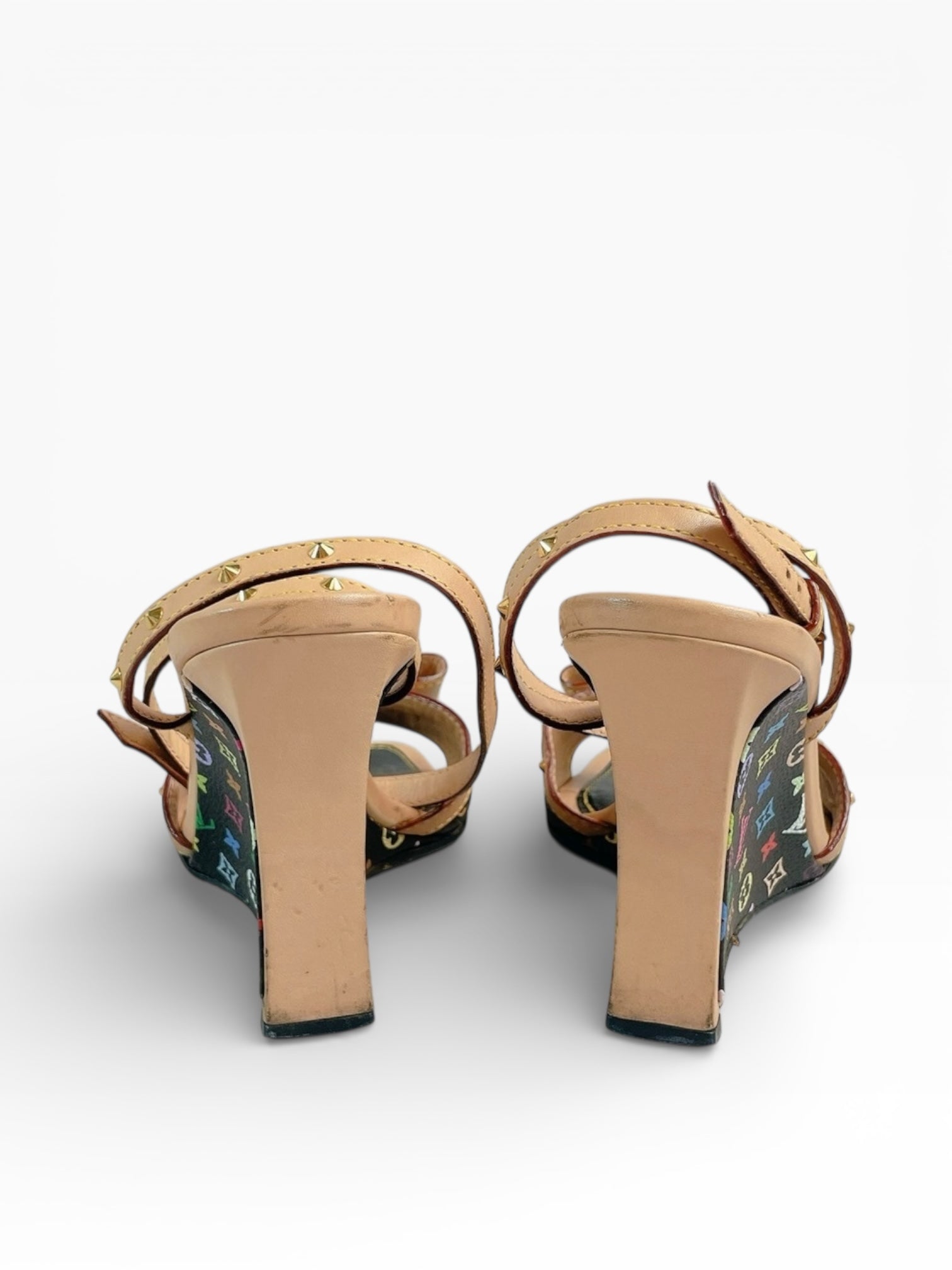 2000s Louis Vuitton Black Takashi Murakami Multicolour Wedge 38