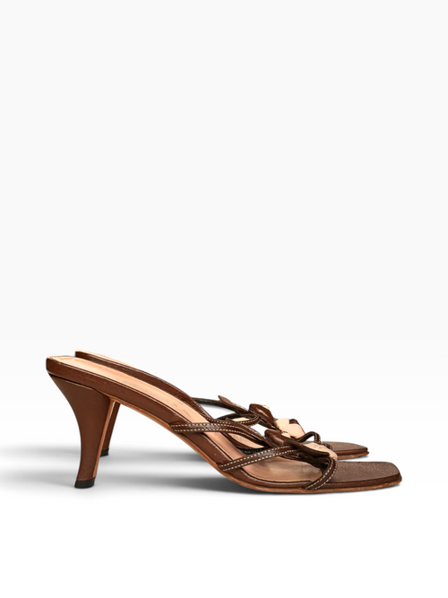 1990s Brown Prada Rosebud Mules