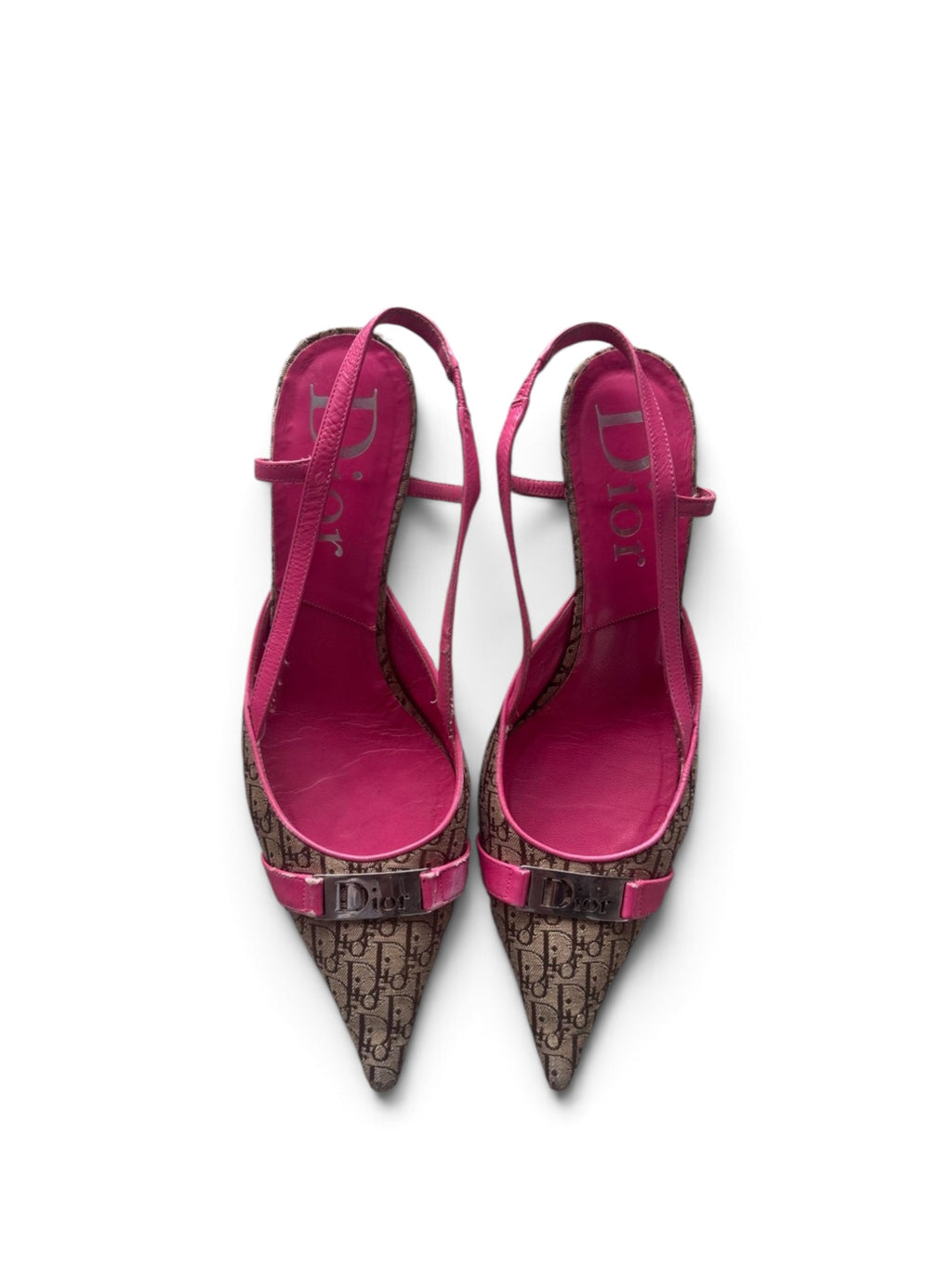 Dior Pink Monogram Logo Slingback Kitten Heels