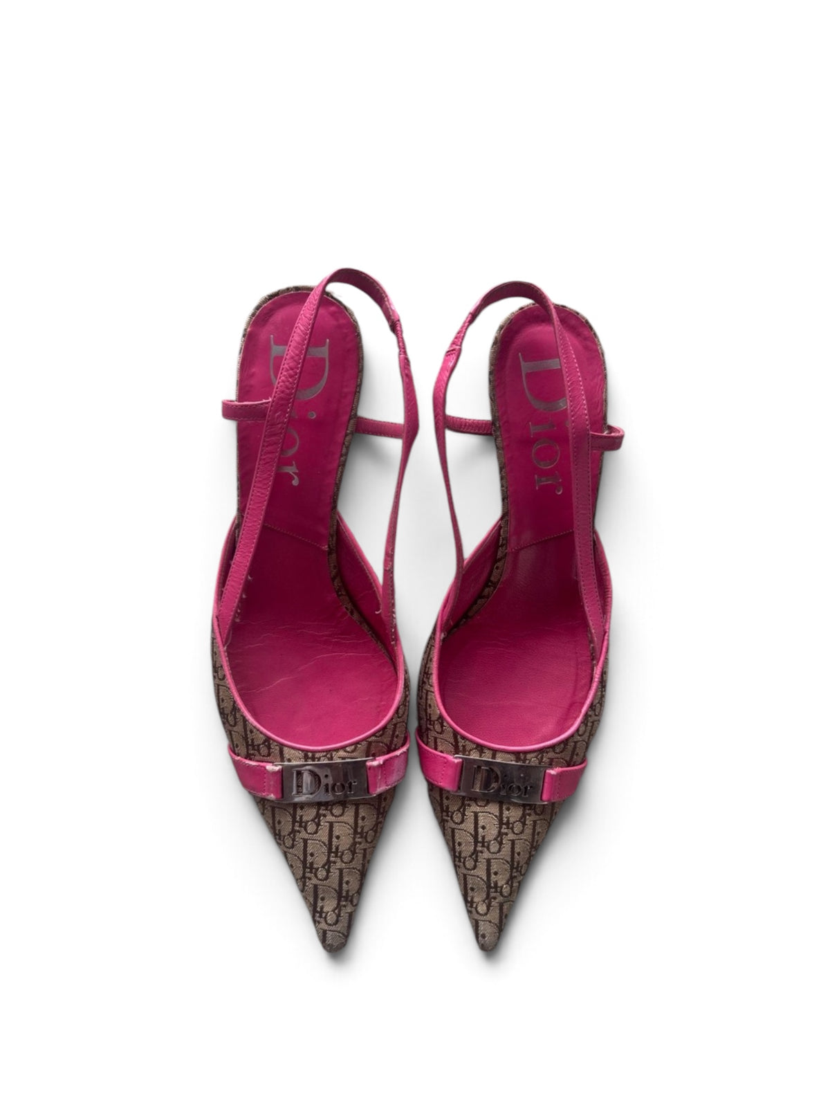 Dior Pink Monogram Logo Slingback Kitten Heels