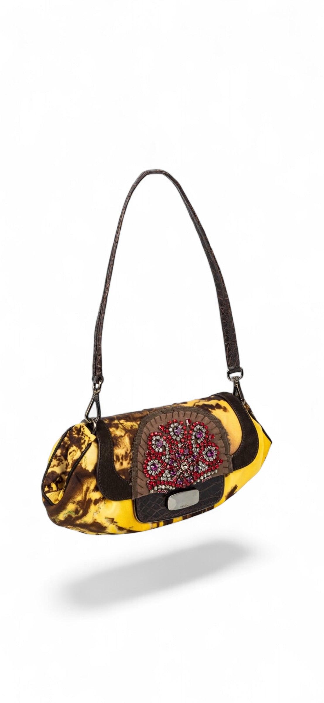 Prada F/W 2004 Jewel-Embellished Printed Satin Shoulder Crocodile Bag