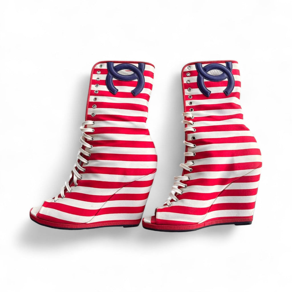 Chanel Cruise 2010 Merchant of Venice Striped Wedge Boots EU 38.5