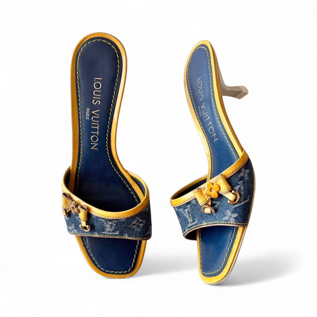 Louis Vuitton Demin Bow Logo Kitten Heels 35