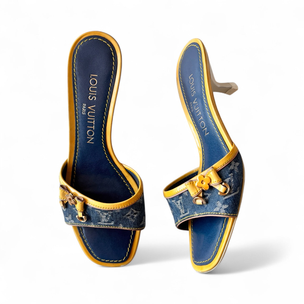 Louis Vuitton Demin Bow Logo Kitten Heels 35