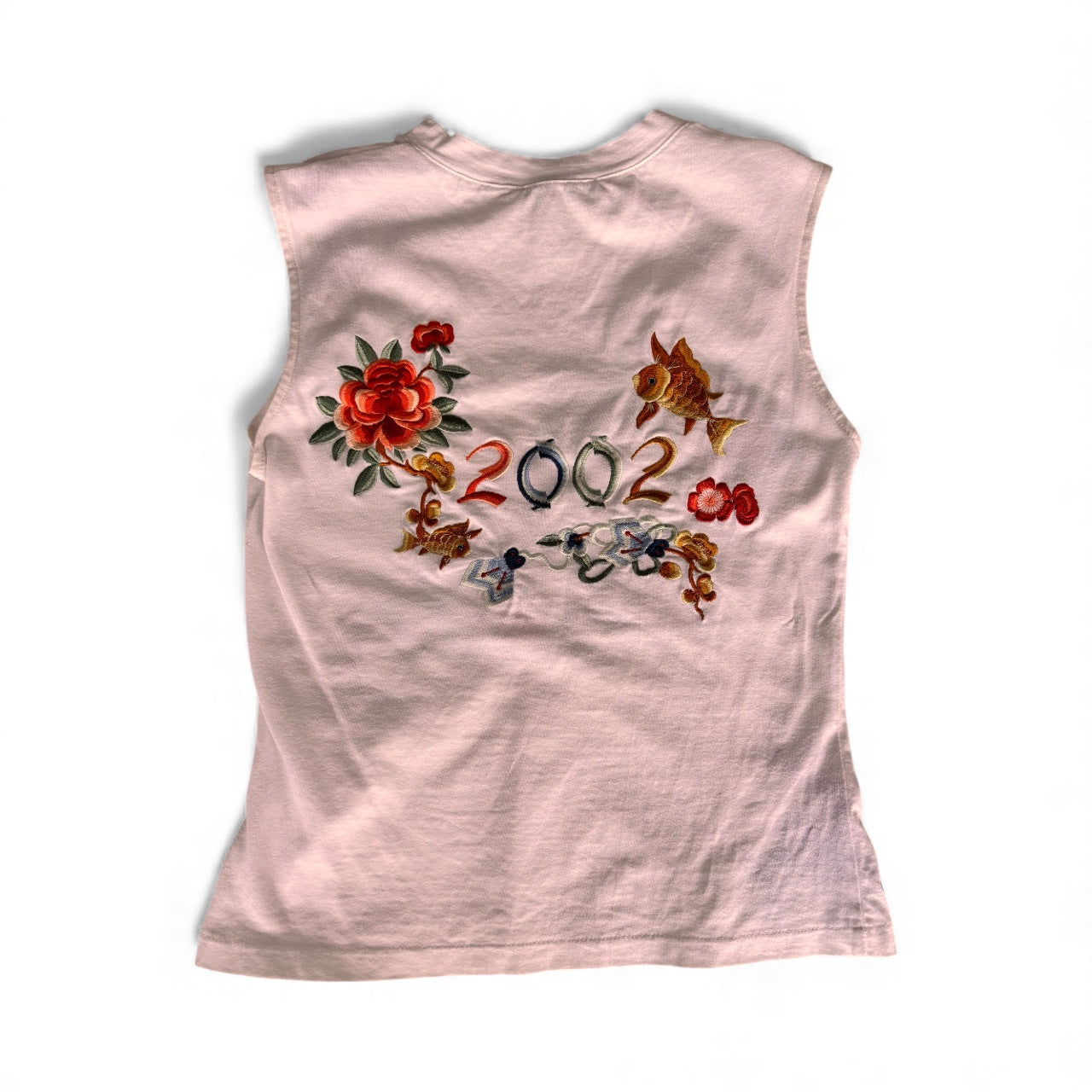Christian Dior John Galliano 2002 Oriental Koi Fish Floral Embroidered Tank Top White