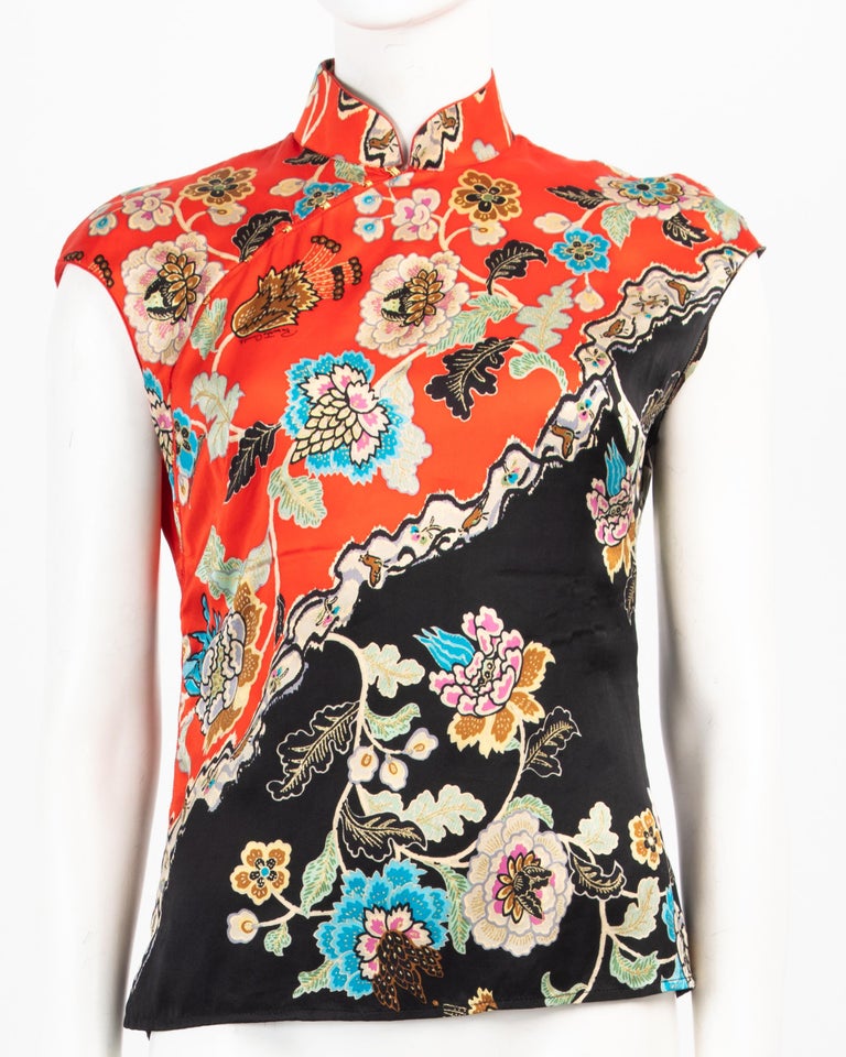 Roberto Cavalli S/S 2003 Red Cheongsam Silk Top