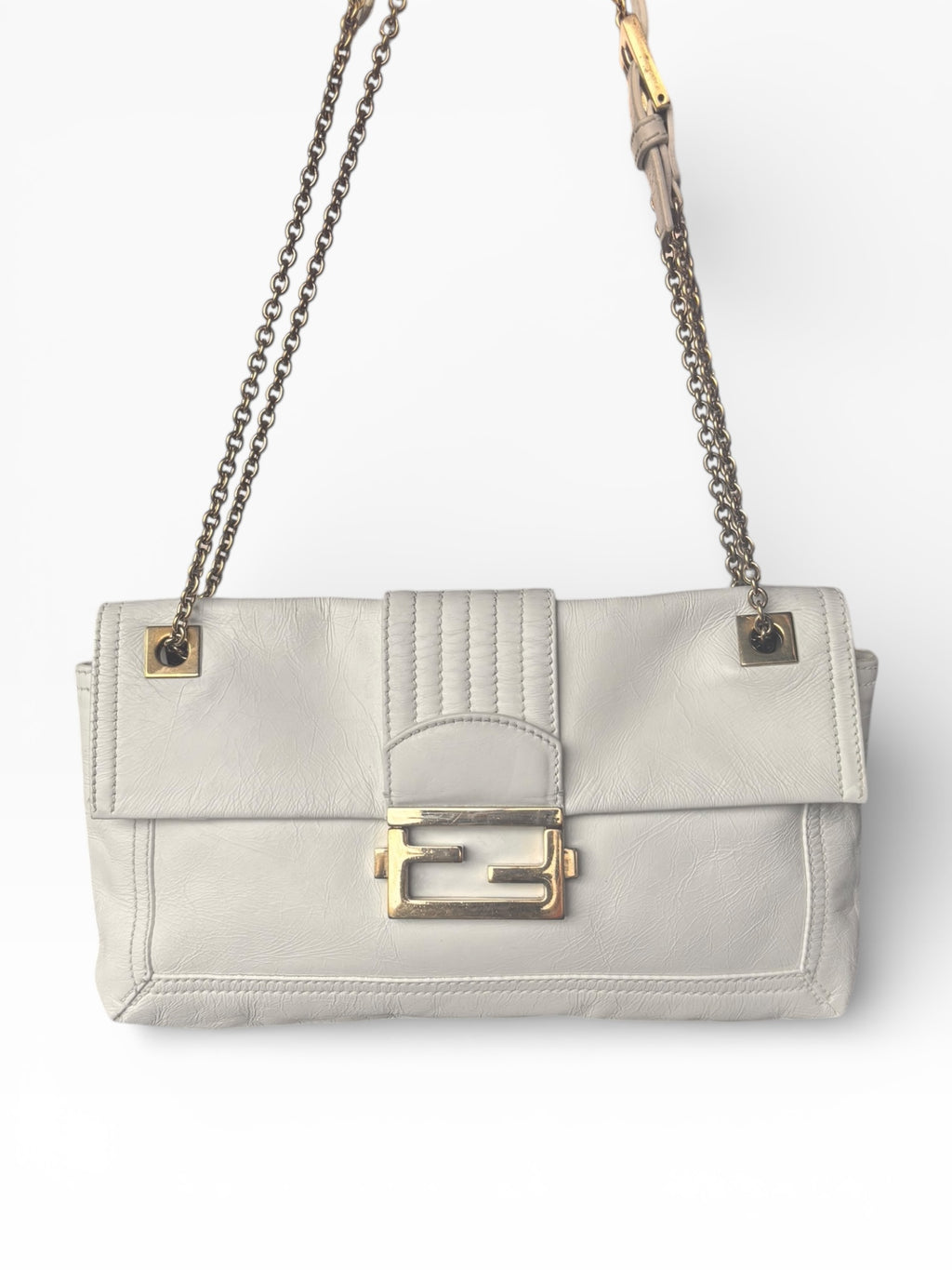 2000s Fendi White Leather Chain Baguette