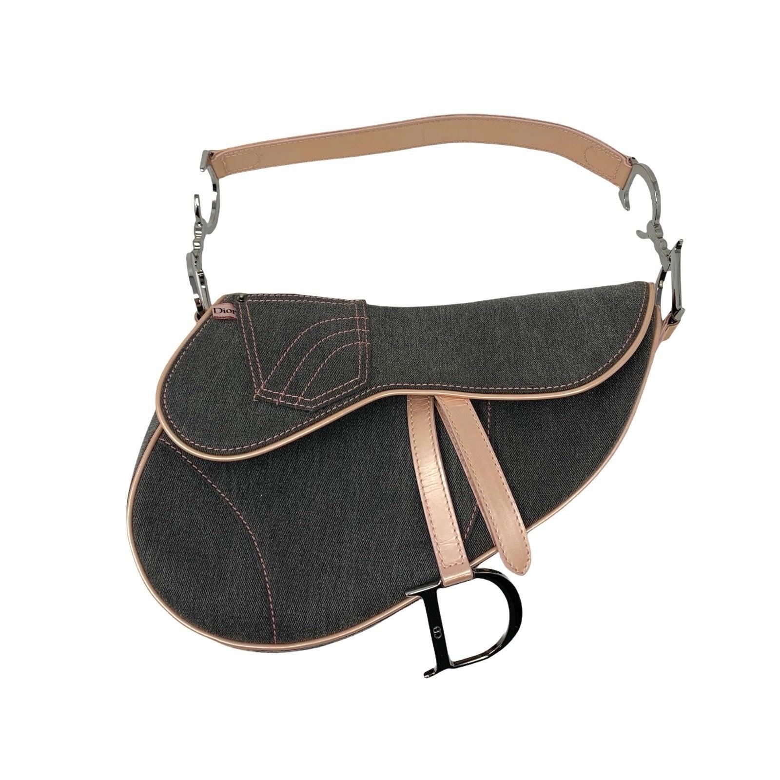 Dior Galliano Grey Denim Pink Saddle Bag