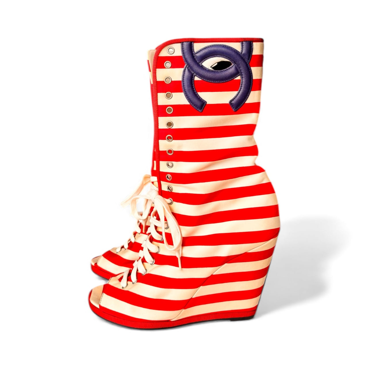 Chanel Merchant of Venice Cruise Wedge Boots Red 37.5