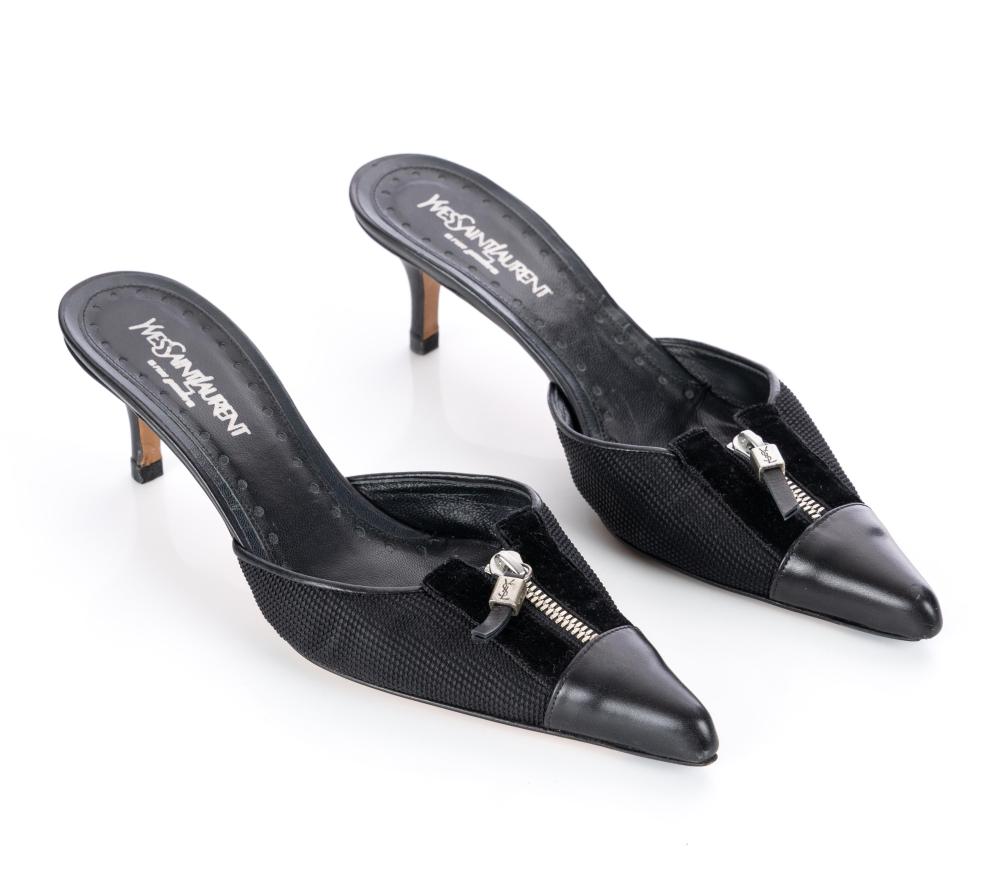 YSL Black Zipper Mules 39